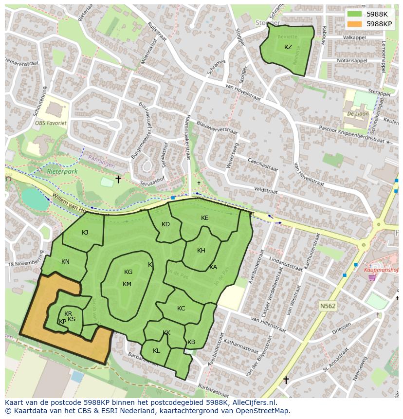 Afbeelding van het postcodegebied 5988 KP op de kaart.
