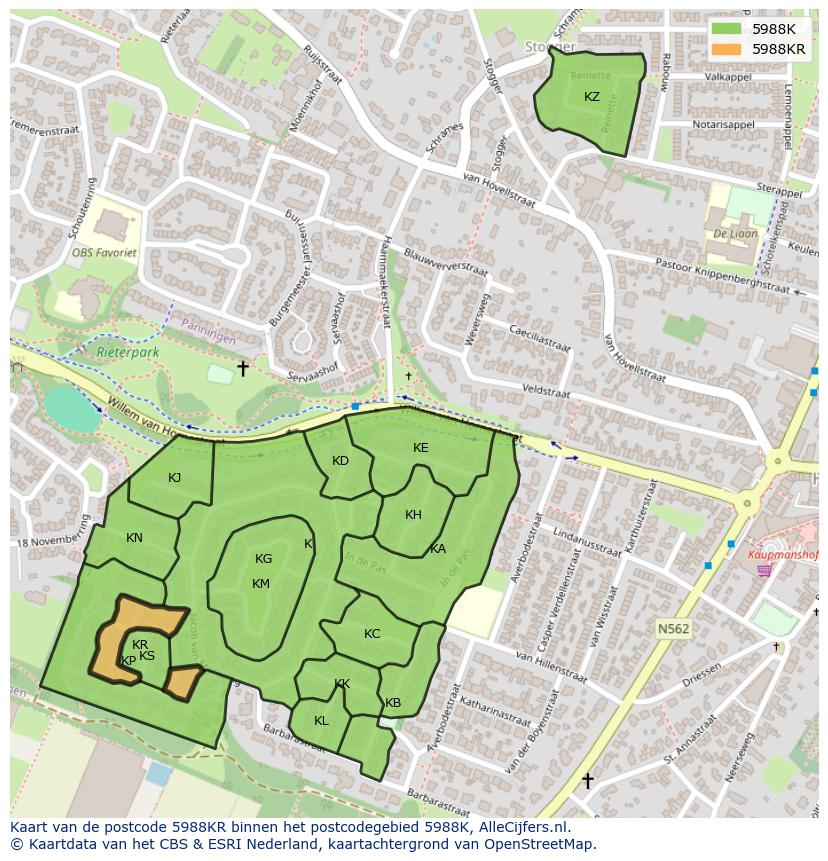 Afbeelding van het postcodegebied 5988 KR op de kaart.