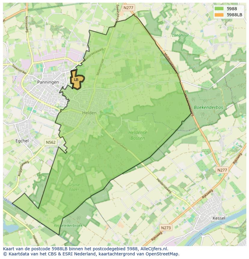 Afbeelding van het postcodegebied 5988 LB op de kaart.