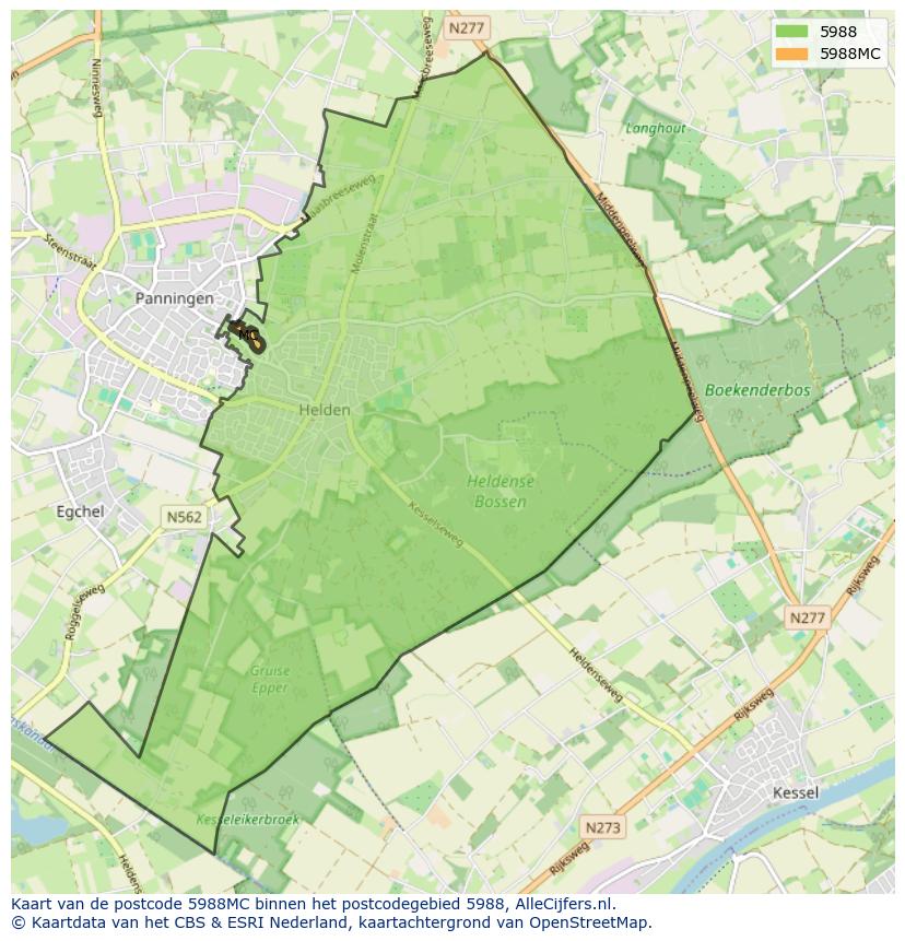 Afbeelding van het postcodegebied 5988 MC op de kaart.