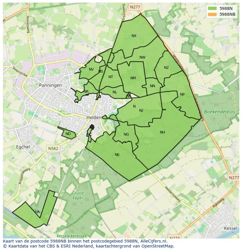 Afbeelding van het postcodegebied 5988 NB op de kaart.