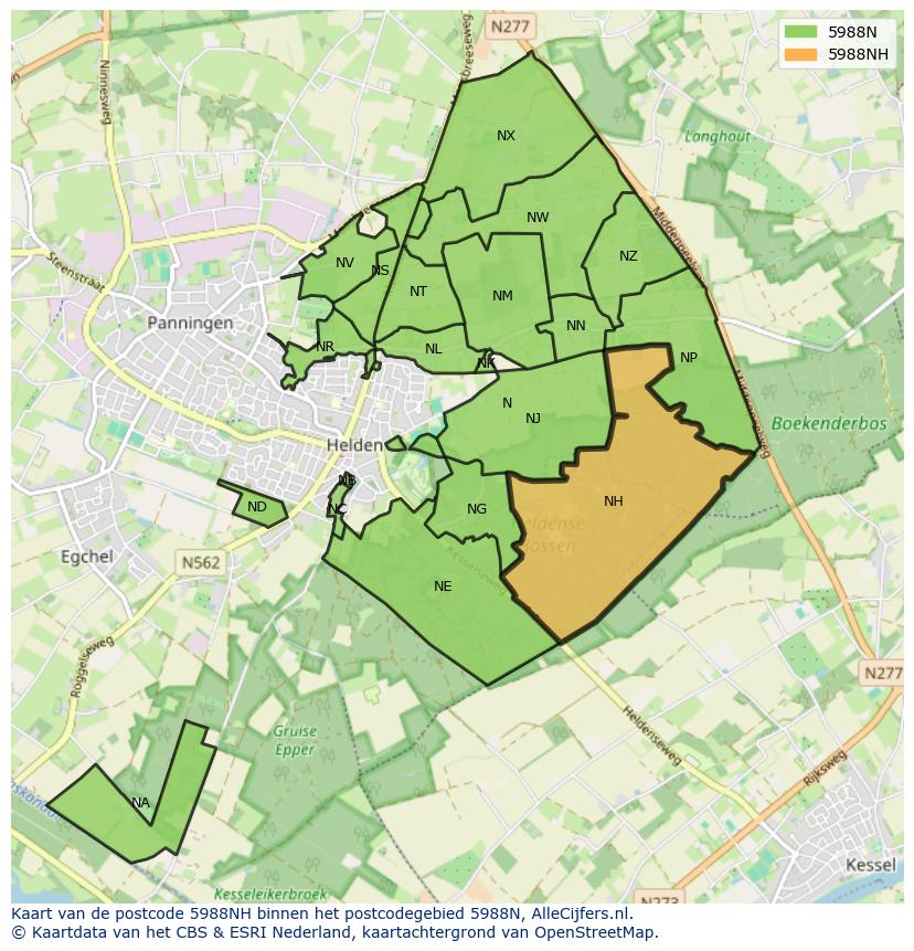 Afbeelding van het postcodegebied 5988 NH op de kaart.