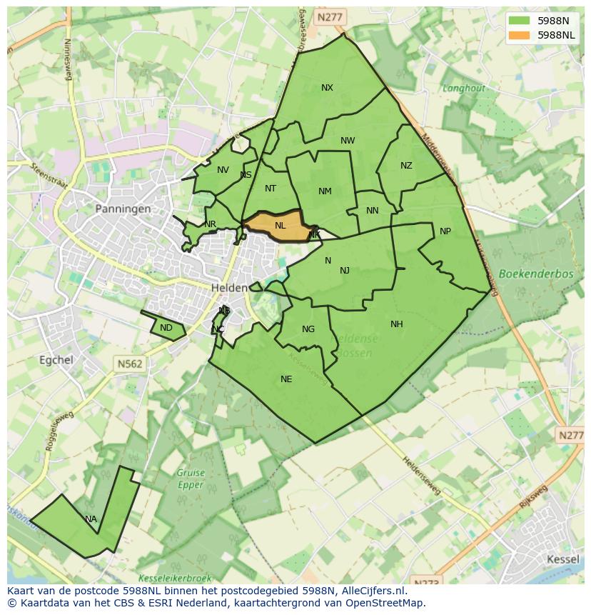 Afbeelding van het postcodegebied 5988 NL op de kaart.