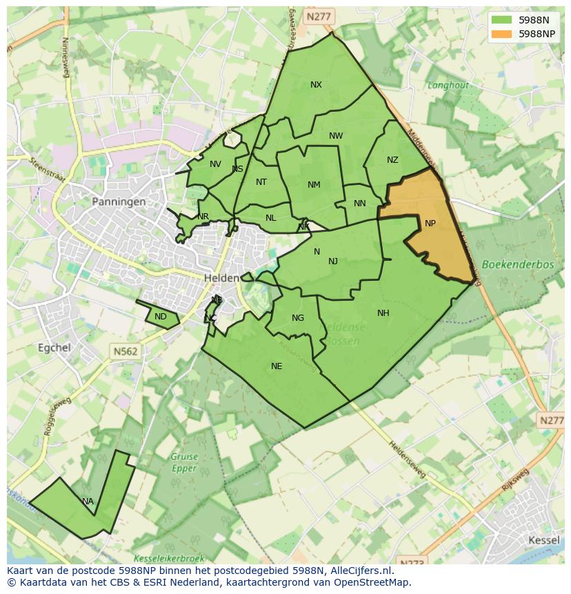 Afbeelding van het postcodegebied 5988 NP op de kaart.