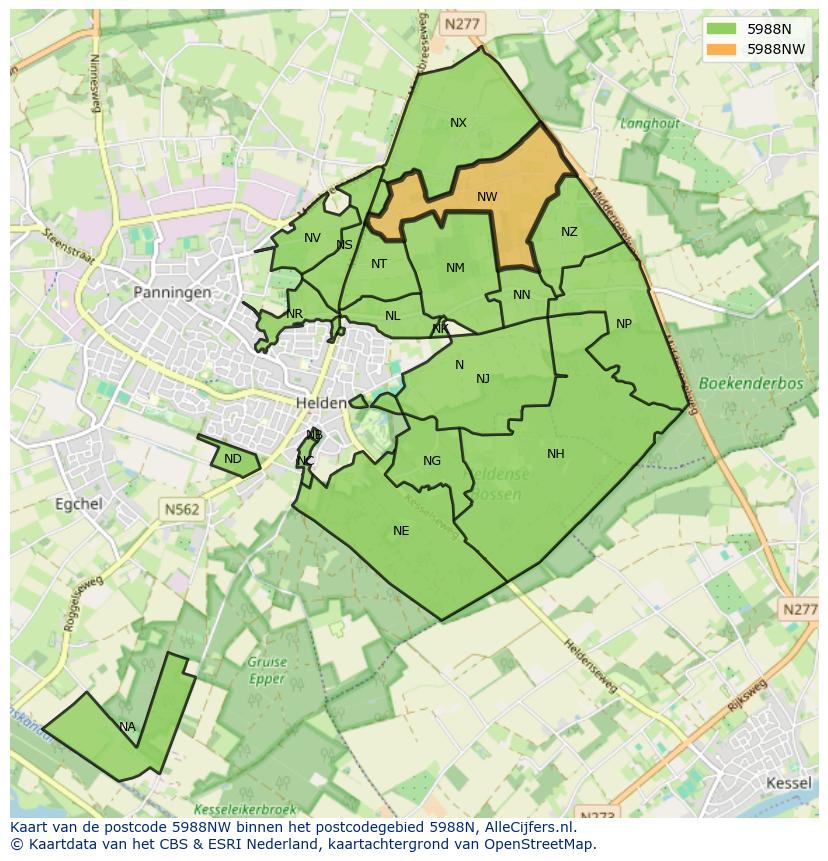 Afbeelding van het postcodegebied 5988 NW op de kaart.