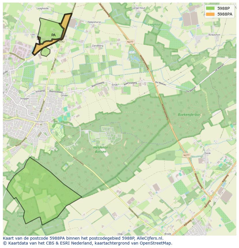 Afbeelding van het postcodegebied 5988 PA op de kaart.