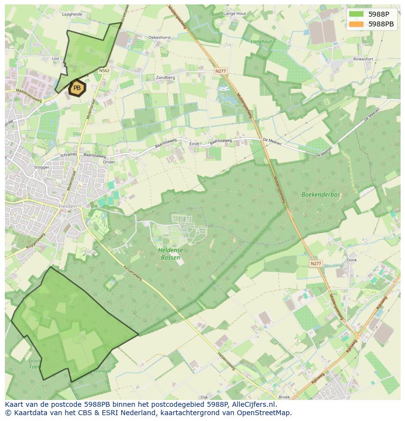 Afbeelding van het postcodegebied 5988 PB op de kaart.