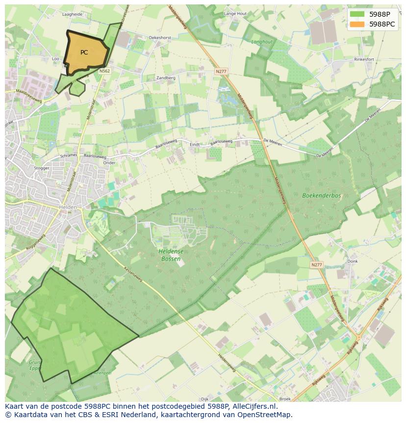 Afbeelding van het postcodegebied 5988 PC op de kaart.