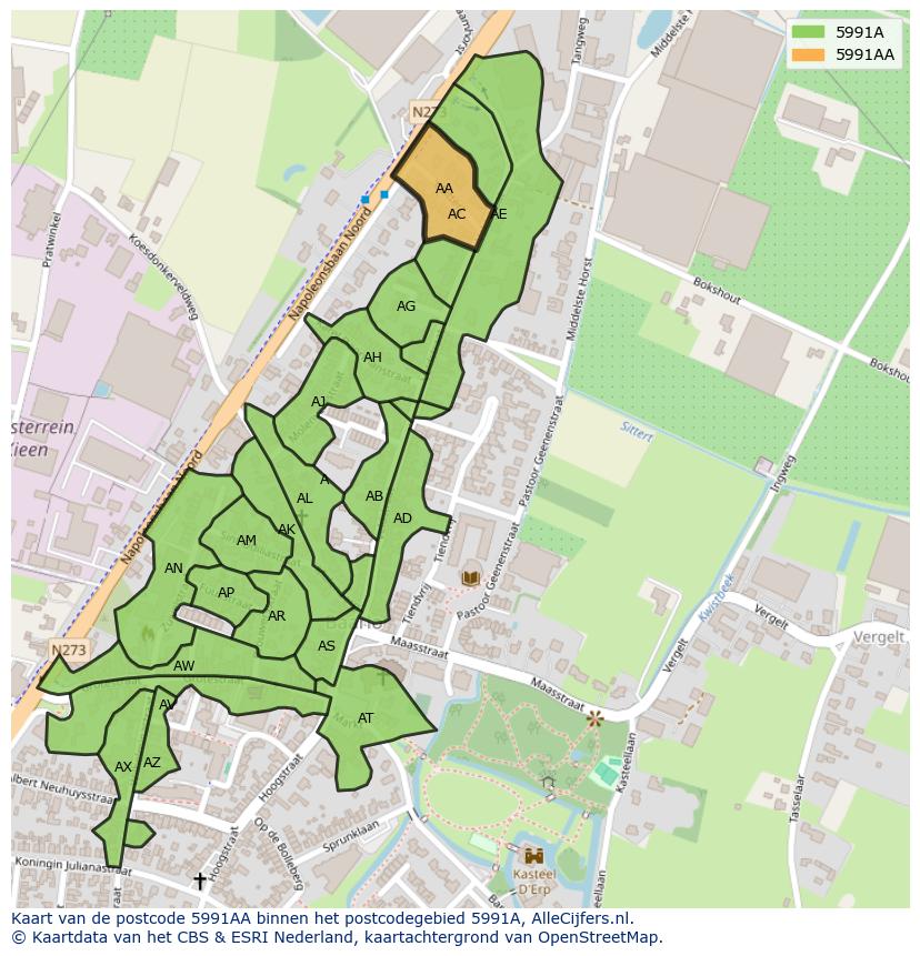 Afbeelding van het postcodegebied 5991 AA op de kaart.