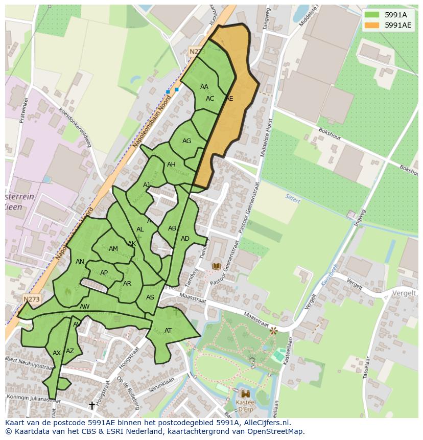Afbeelding van het postcodegebied 5991 AE op de kaart.