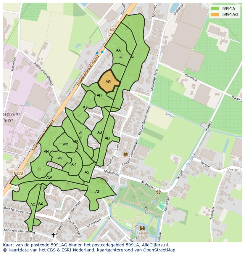 Afbeelding van het postcodegebied 5991 AG op de kaart.