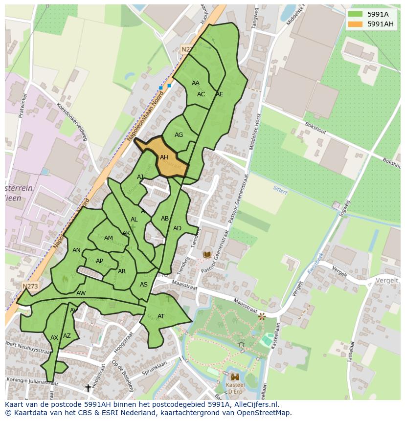 Afbeelding van het postcodegebied 5991 AH op de kaart.