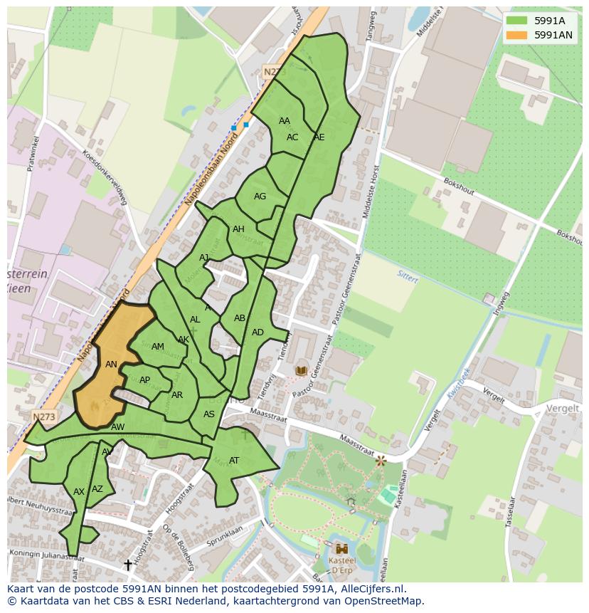 Afbeelding van het postcodegebied 5991 AN op de kaart.