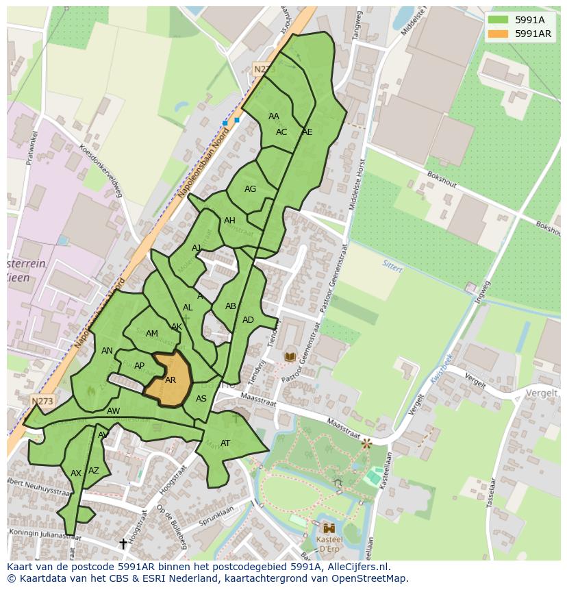 Afbeelding van het postcodegebied 5991 AR op de kaart.