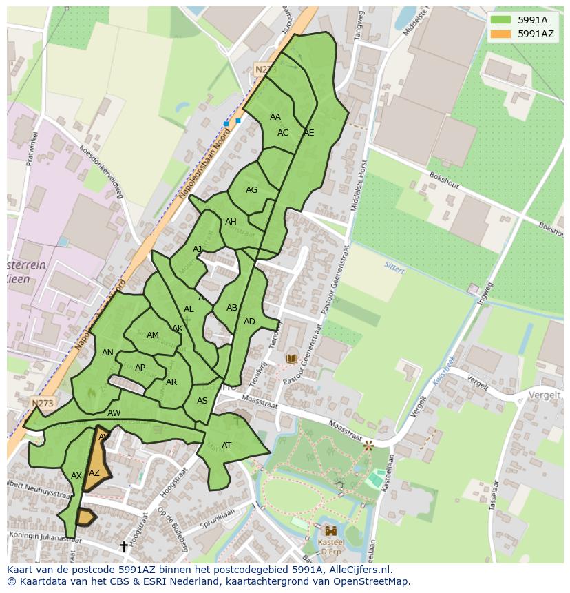 Afbeelding van het postcodegebied 5991 AZ op de kaart.