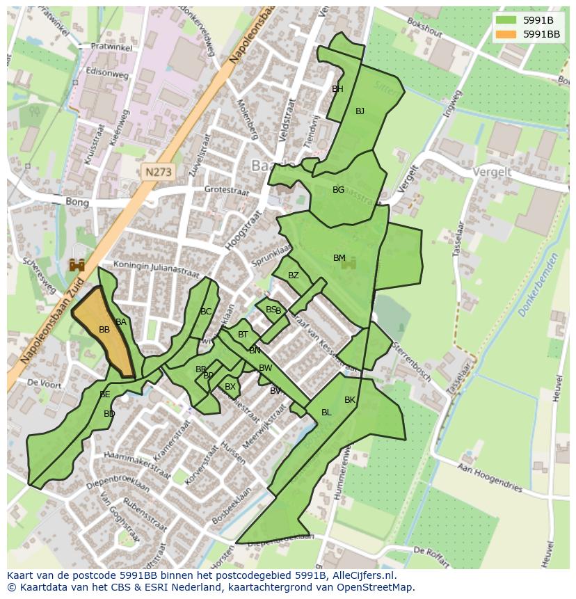 Afbeelding van het postcodegebied 5991 BB op de kaart.