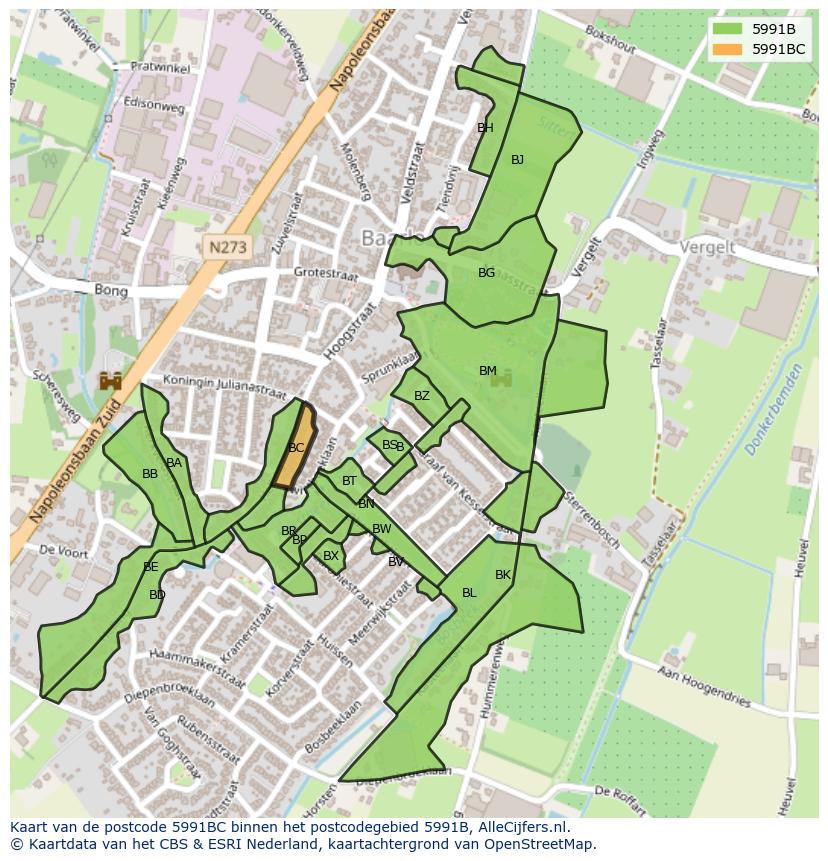 Afbeelding van het postcodegebied 5991 BC op de kaart.
