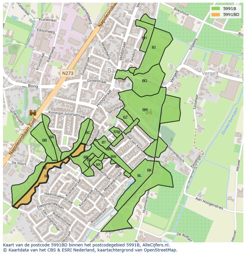 Afbeelding van het postcodegebied 5991 BD op de kaart.
