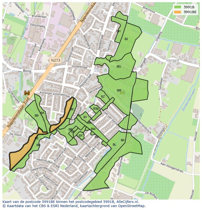 Afbeelding van het postcodegebied 5991 BE op de kaart.