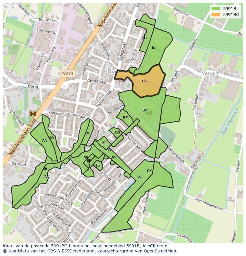 Afbeelding van het postcodegebied 5991 BG op de kaart.