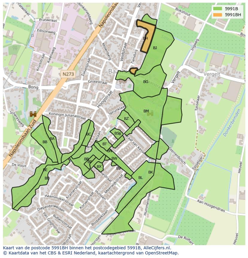 Afbeelding van het postcodegebied 5991 BH op de kaart.