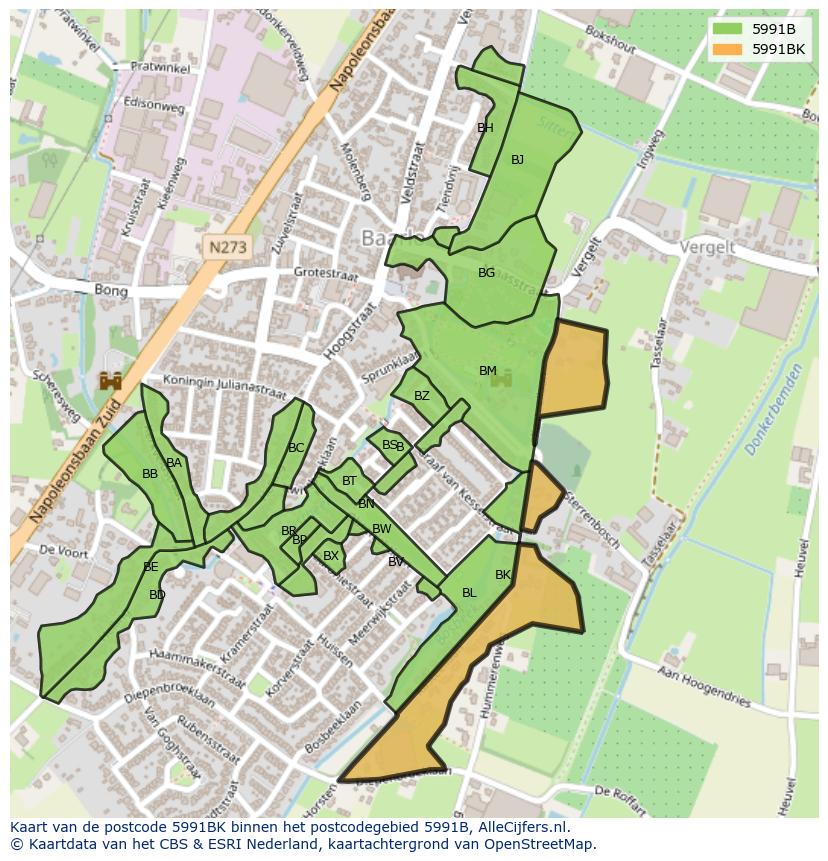 Afbeelding van het postcodegebied 5991 BK op de kaart.