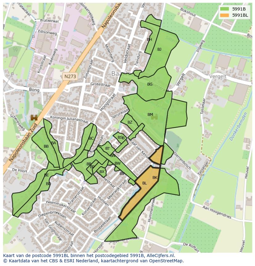 Afbeelding van het postcodegebied 5991 BL op de kaart.