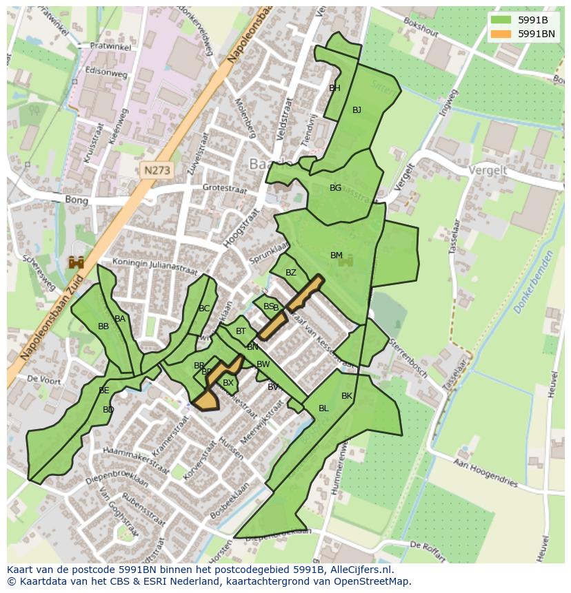 Afbeelding van het postcodegebied 5991 BN op de kaart.