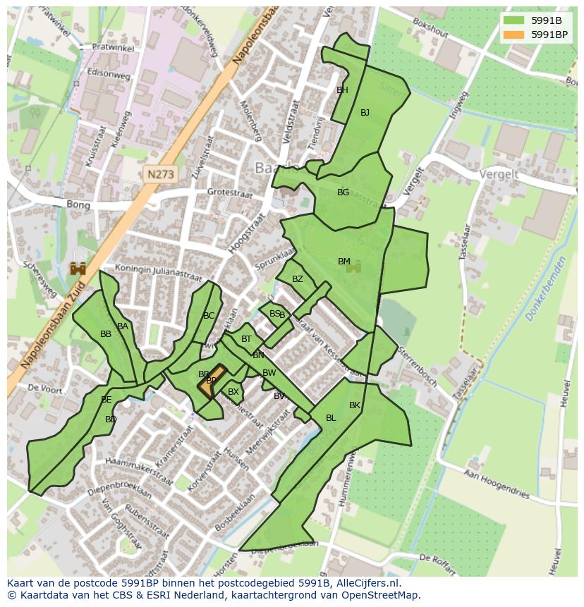 Afbeelding van het postcodegebied 5991 BP op de kaart.