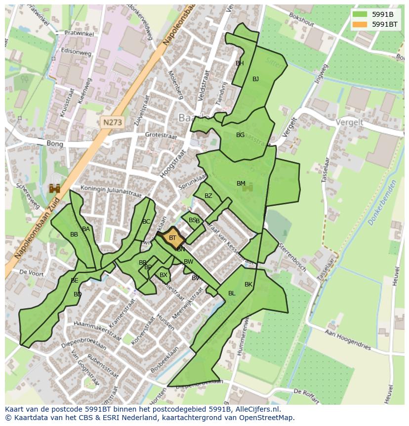 Afbeelding van het postcodegebied 5991 BT op de kaart.