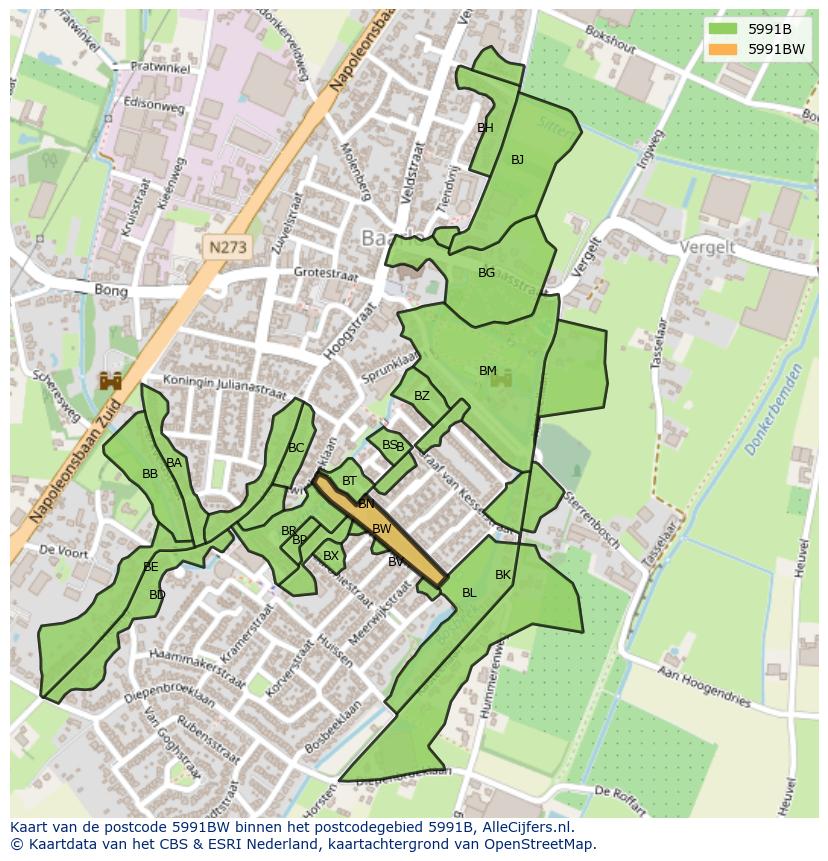 Afbeelding van het postcodegebied 5991 BW op de kaart.