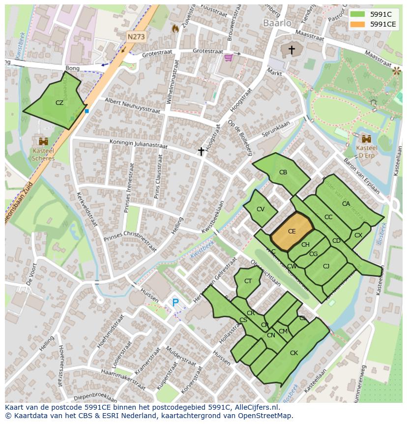 Afbeelding van het postcodegebied 5991 CE op de kaart.