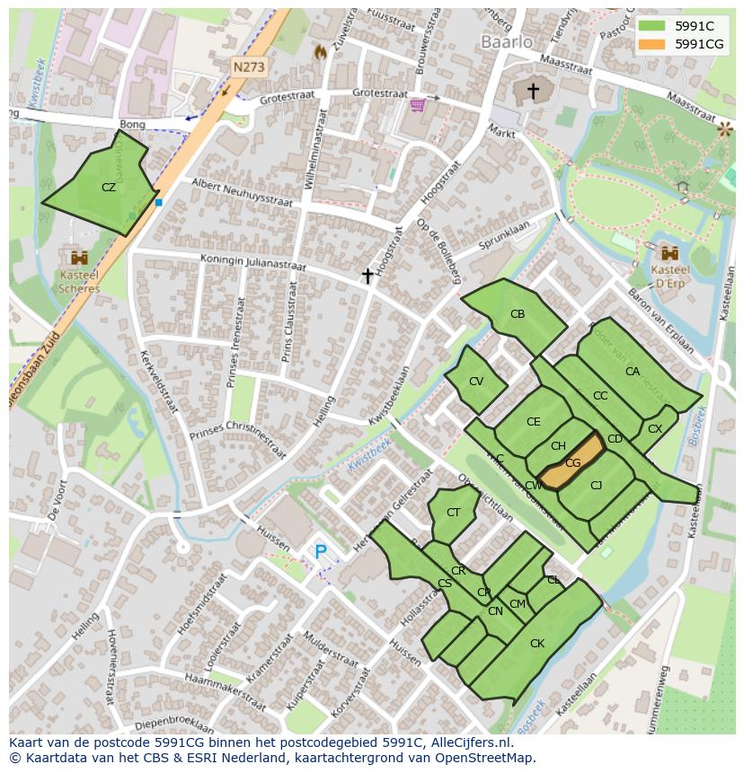 Afbeelding van het postcodegebied 5991 CG op de kaart.