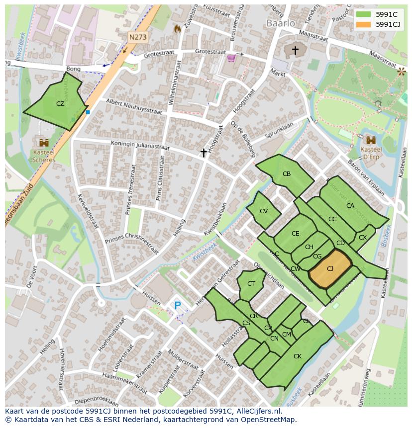 Afbeelding van het postcodegebied 5991 CJ op de kaart.