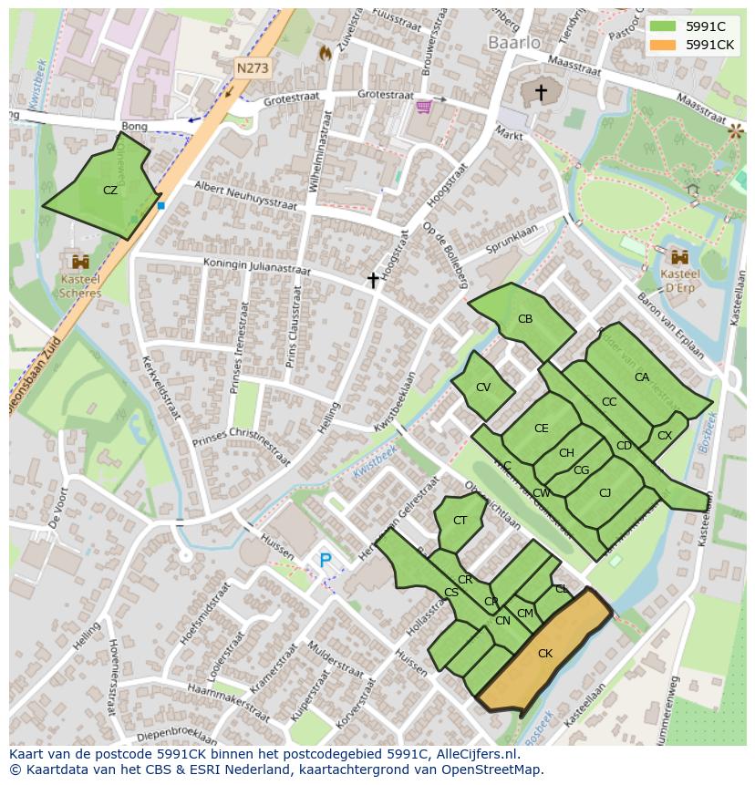 Afbeelding van het postcodegebied 5991 CK op de kaart.