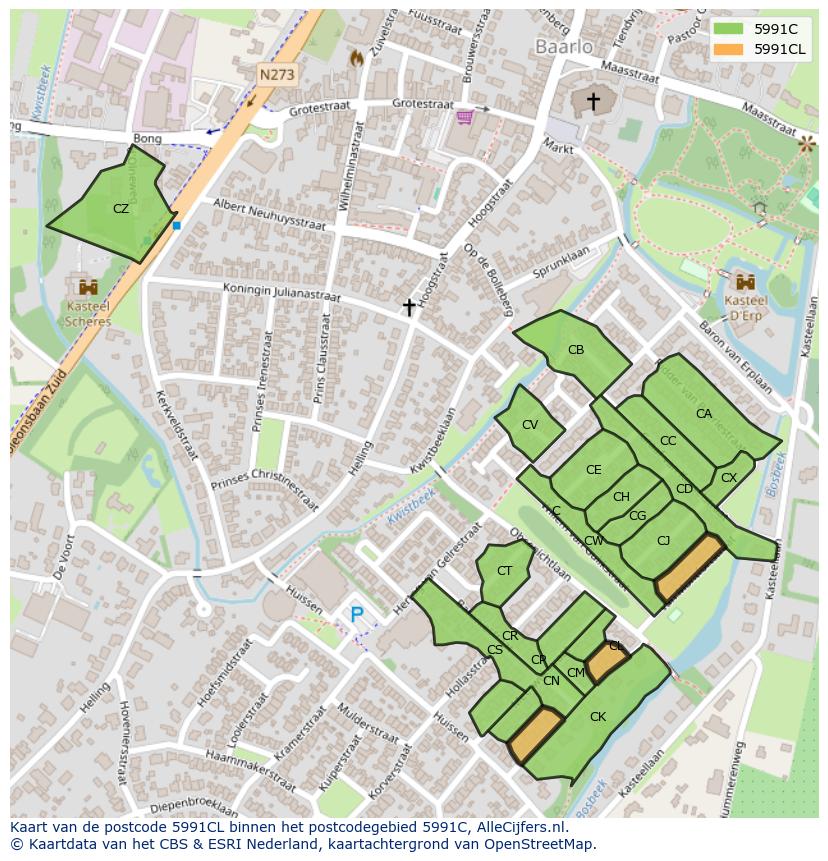 Afbeelding van het postcodegebied 5991 CL op de kaart.