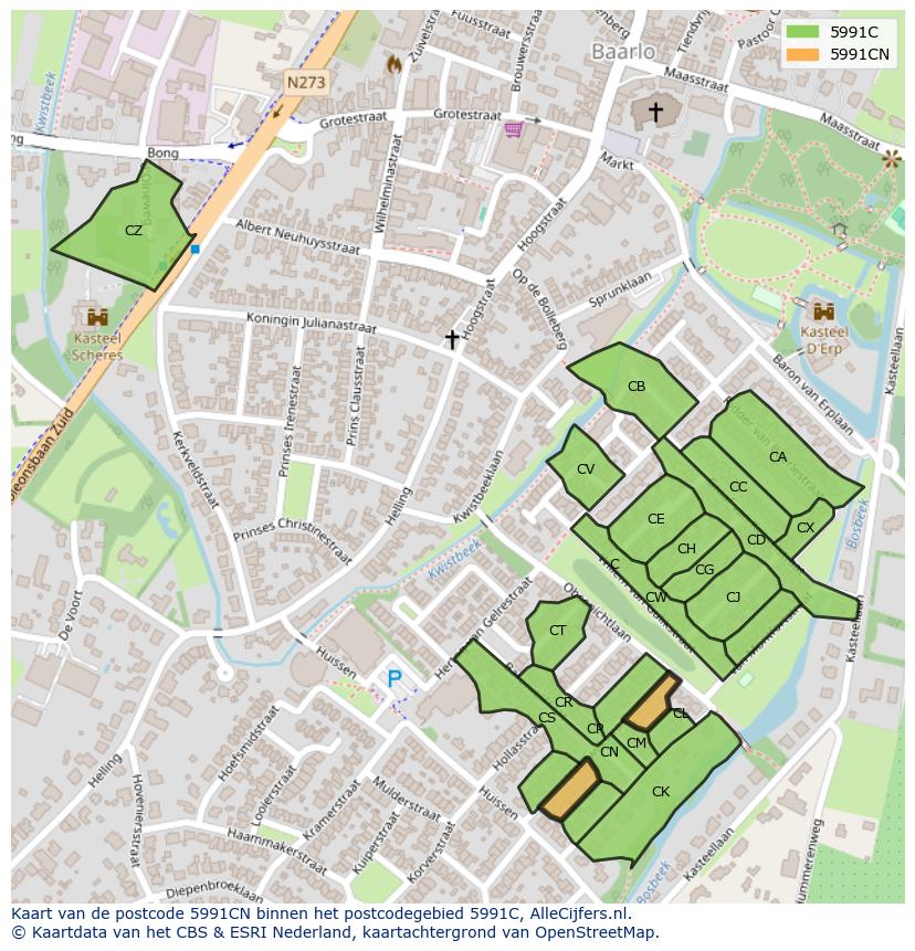 Afbeelding van het postcodegebied 5991 CN op de kaart.