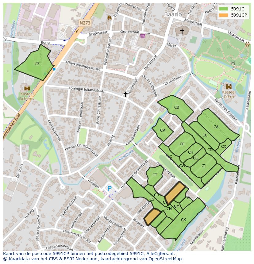 Afbeelding van het postcodegebied 5991 CP op de kaart.