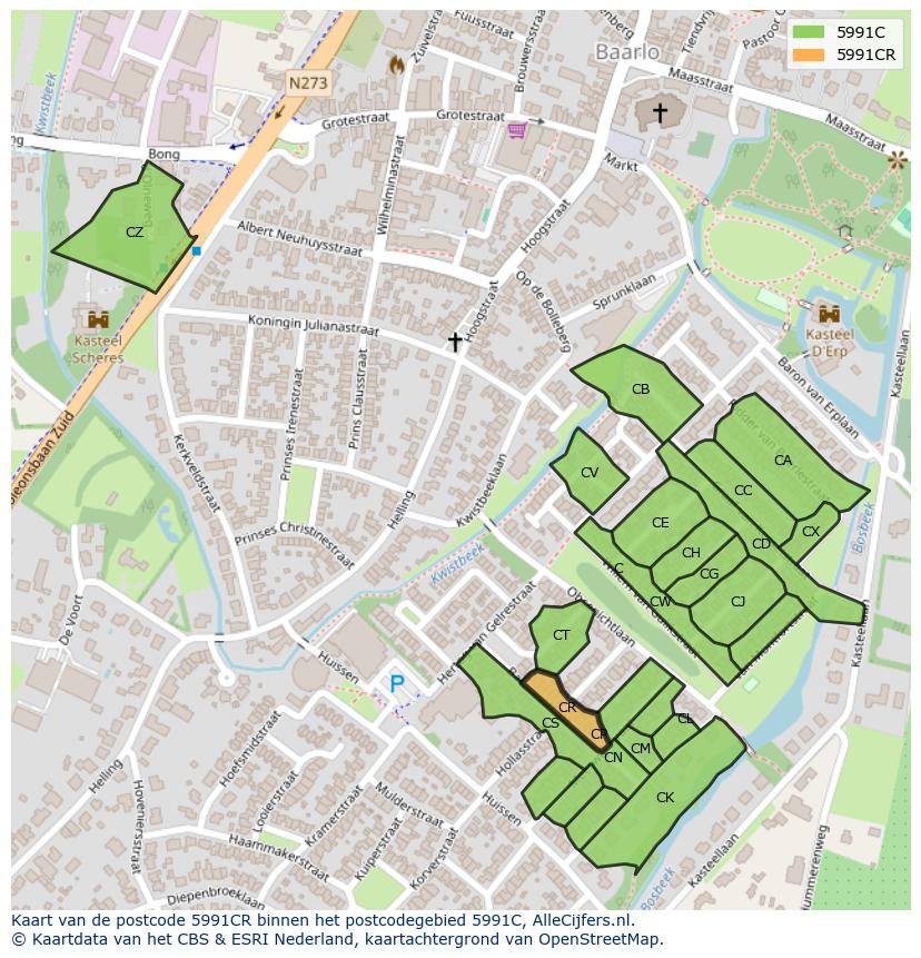 Afbeelding van het postcodegebied 5991 CR op de kaart.