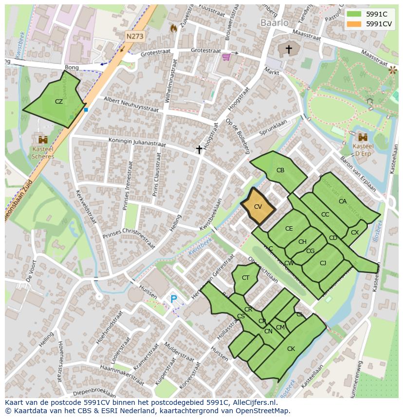 Afbeelding van het postcodegebied 5991 CV op de kaart.