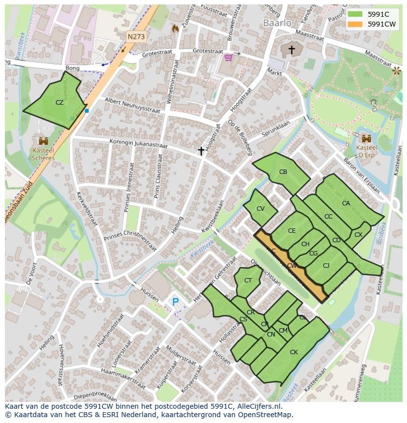 Afbeelding van het postcodegebied 5991 CW op de kaart.