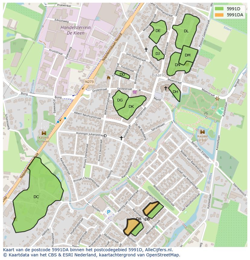 Afbeelding van het postcodegebied 5991 DA op de kaart.