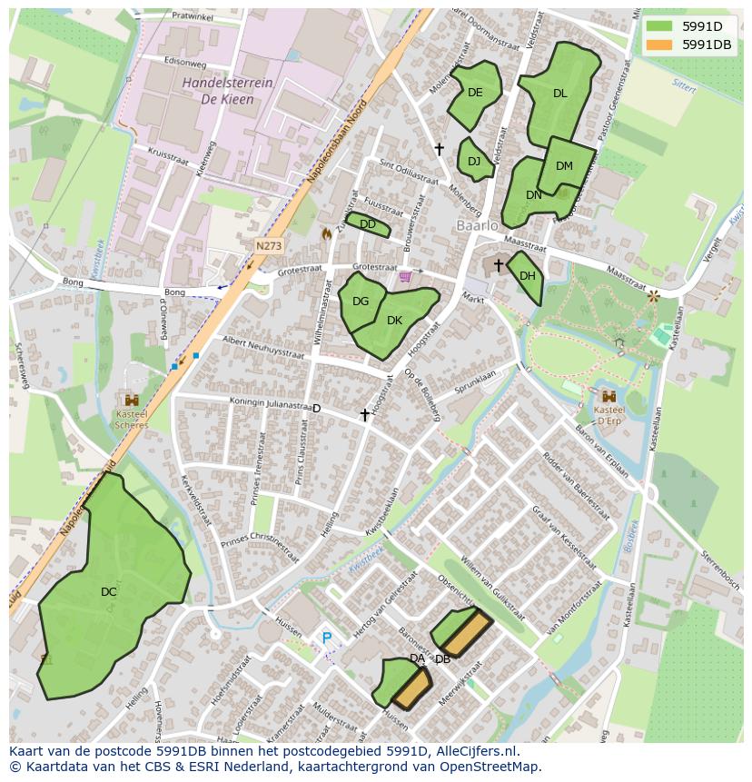 Afbeelding van het postcodegebied 5991 DB op de kaart.