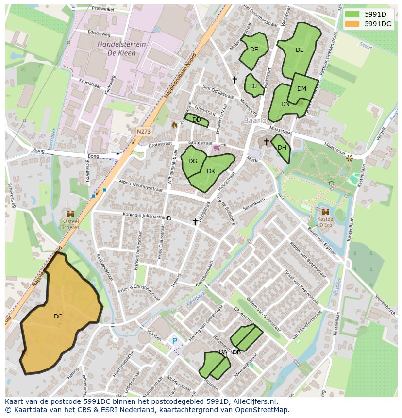 Afbeelding van het postcodegebied 5991 DC op de kaart.