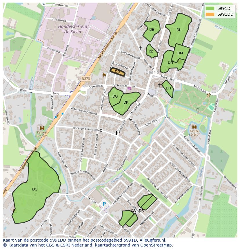 Afbeelding van het postcodegebied 5991 DD op de kaart.