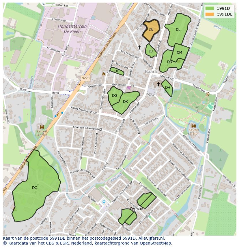 Afbeelding van het postcodegebied 5991 DE op de kaart.