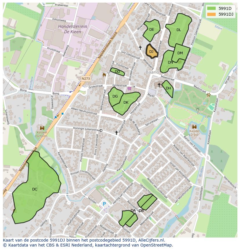 Afbeelding van het postcodegebied 5991 DJ op de kaart.
