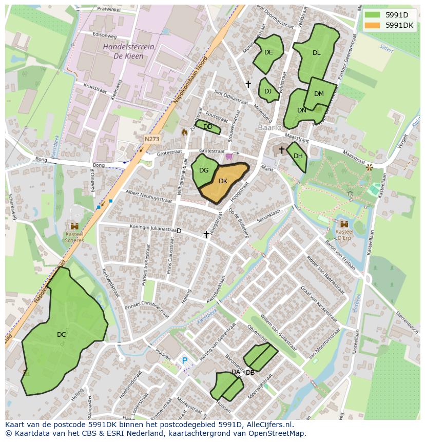 Afbeelding van het postcodegebied 5991 DK op de kaart.