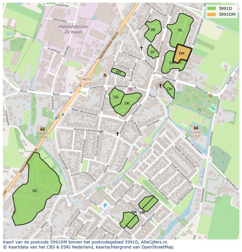 Afbeelding van het postcodegebied 5991 DM op de kaart.
