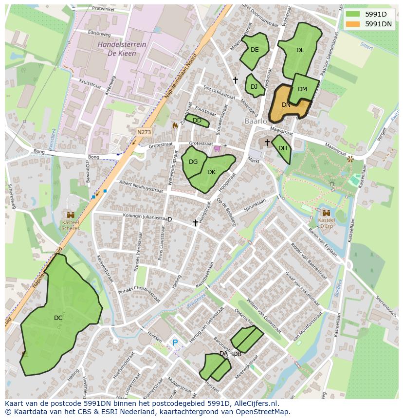 Afbeelding van het postcodegebied 5991 DN op de kaart.